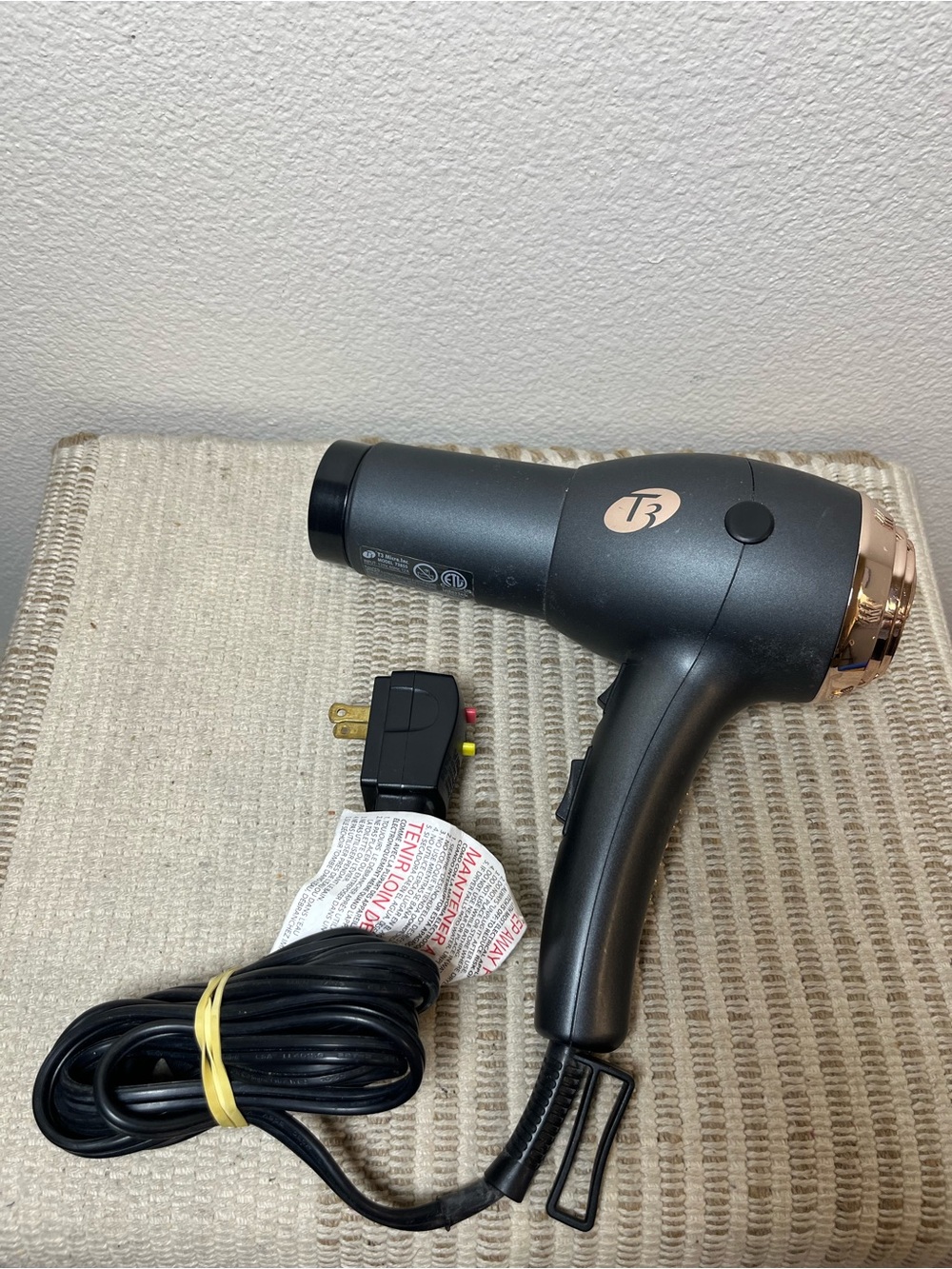 T3 Micro Black & Rose Gold Rhinestone Hair Dryer